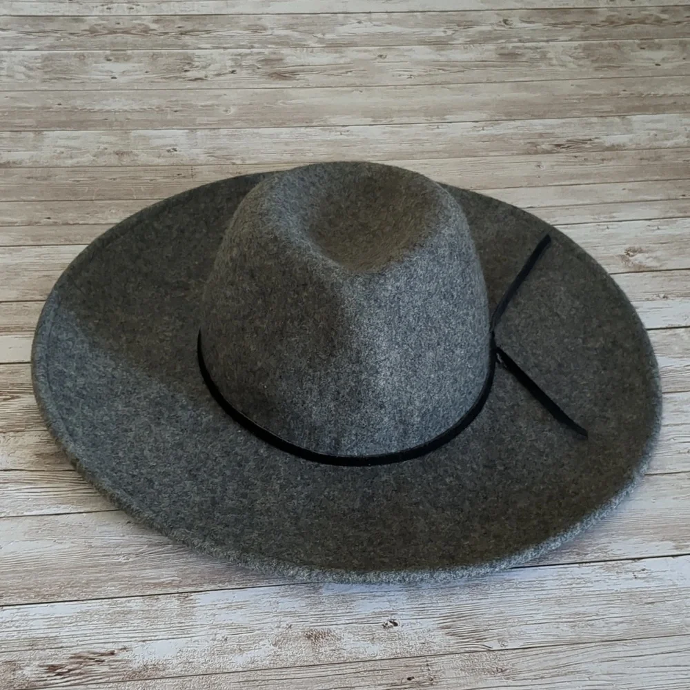 Free People Wool Wide Brim Fedora Hat Black Trim OS - Picture 3 of 14